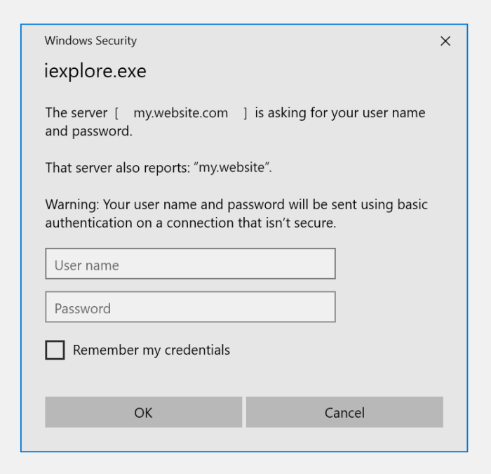Example htpasswd prompt on Windows Internet Explorer