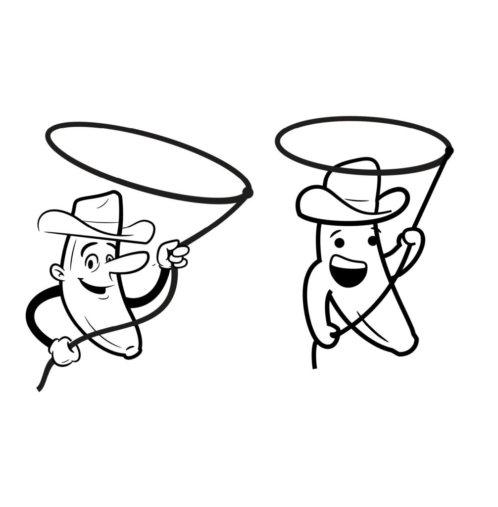 Illustration of Monty, the Montana Banana mascot, in 2 different style iterations