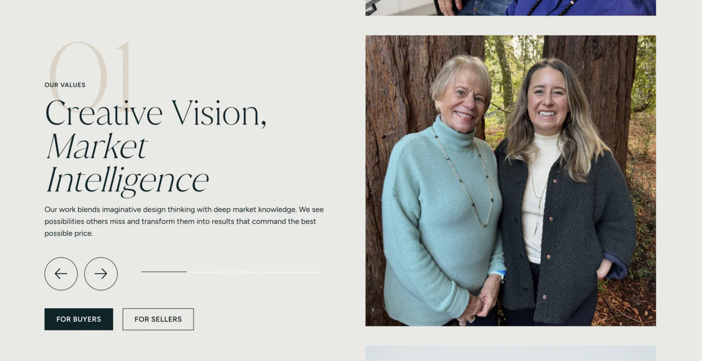Screenshot from wilsonroberts.com of a slider showing pictures and text